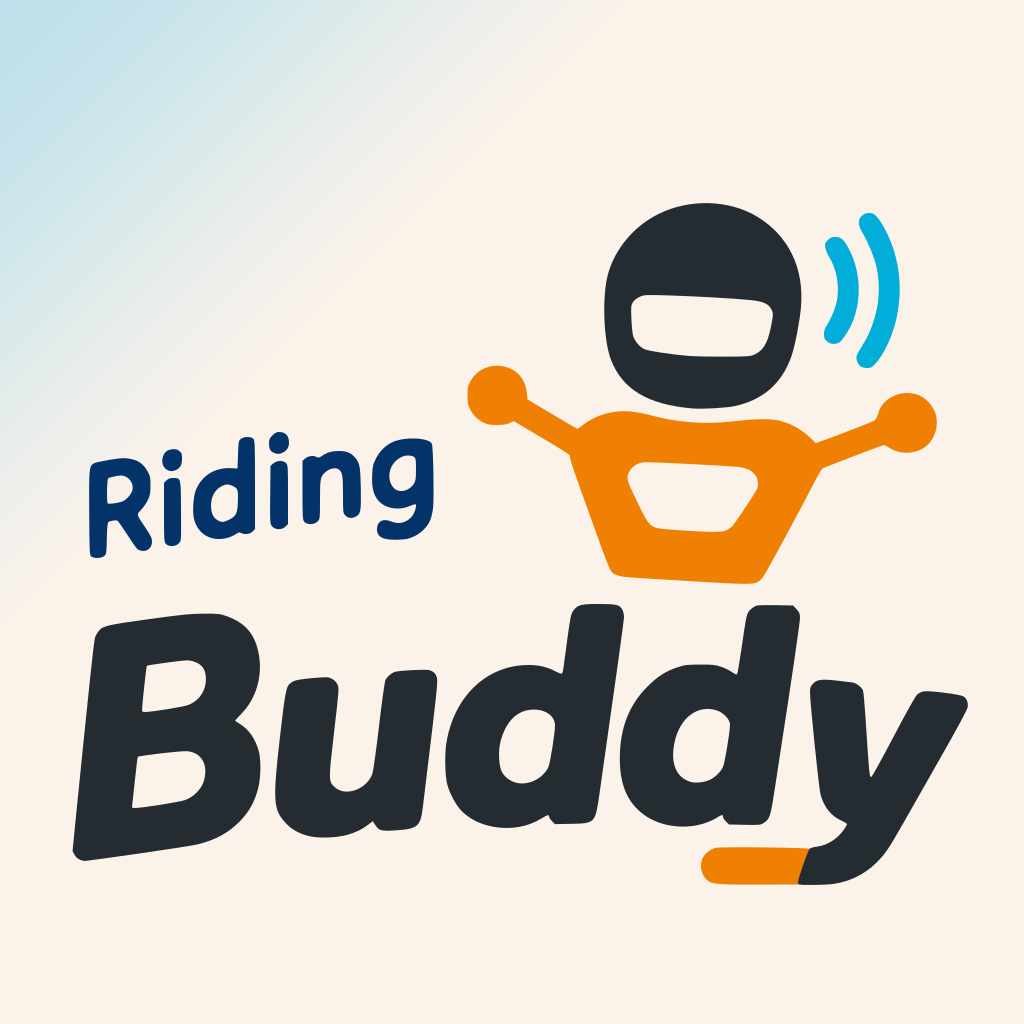 ヘルメットをかぶったロボット風ライダーのRiding Buddyアプリアイコン